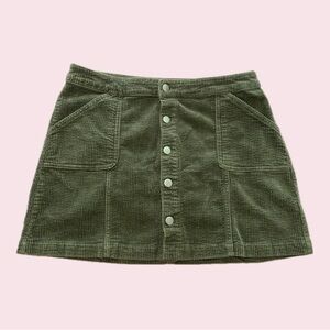 Olive Corduroy Button-Front Skirt
